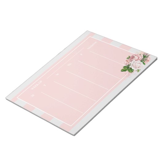 Stijlvolle Blush Pink Floral Striped Weekly Plans Notitieblok (Schuin)
