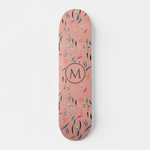 Stijlvolle Blush Pink Floral Waterverf MONOGRAM Persoonlijk Skateboard