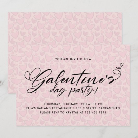 Stijlvolle Blush Pink Galentine Day Party Kaart (Voorkant / Achterkant)