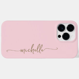Stijlvolle Blush Pink Girly Minimal Gold Name Scri Case-Mate iPhone 14 Pro Max Hoesje
