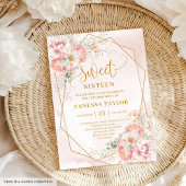 Stijlvolle Blush Pink Sage Gold Floral Sweet 16 Kaart