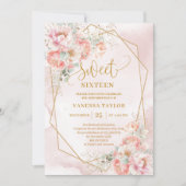 Stijlvolle Blush Pink Sage Gold Floral Sweet 16 Kaart (Voorkant)
