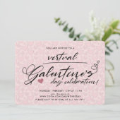 Stijlvolle Blush Pink Virtual Galentine Day Party Kaart (Staand voorkant)