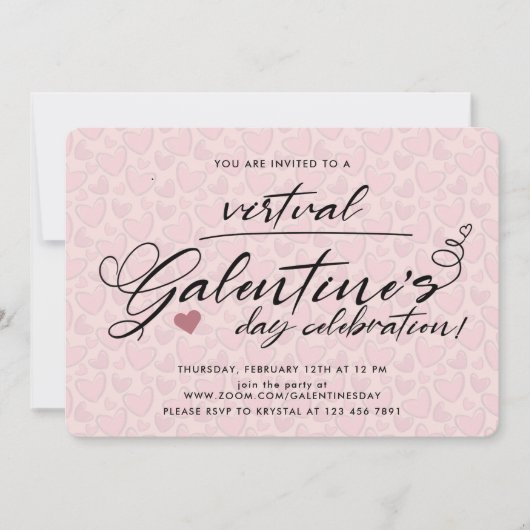 Stijlvolle Blush Pink Virtual Galentine Day Party Kaart (Voorkant)
