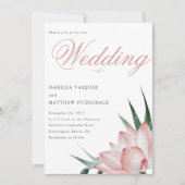 Stijlvolle Blush Roze Lotus Flower Waterverf Weddi Kaart (Voorkant)