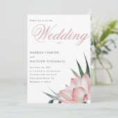 Stijlvolle Blush Roze Lotus Flower Waterverf Weddi Kaart (Staand voorkant)