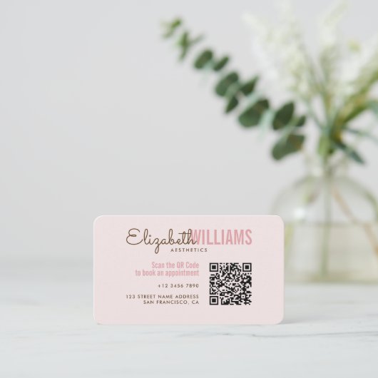 Stijlvolle Blush Roze Schoonheid Esthetiek & Loyal Visitekaartje (Staand voorkant)