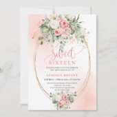 Stijlvolle Blush Rozen Gouden Script 16e Verjaarda Kaart (Voorkant)