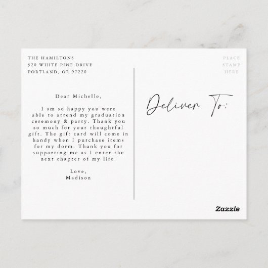 Stijlvolle Blush Script Photo Afstuderen dank u Briefkaart (Achterkant)