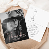 Stijlvolle Blush Script Photo Afstuderen dank u Briefkaart
