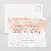 Stijlvolle Blush Waterverf Geometric 50th Birthday Uitnodiging Briefkaart (Voorkant / Achterkant)