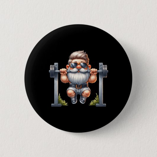 Stijlvolle body building gnoom doet pull-ups op ee ronde button 5,7 cm (Voorkant)
