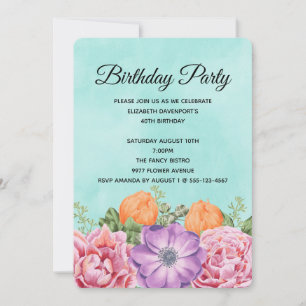 Stijlvolle Boeket van Aquarel Bloemen Verjaardag Kaart