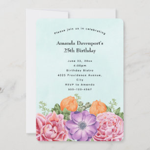 Stijlvolle Boeket van Aquarel Bloemen Verjaardag Kaart