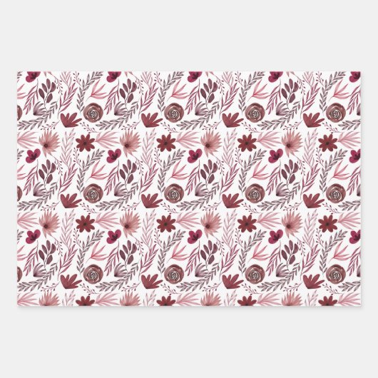 Stijlvolle Bogundy Red Flowers Floral Waterverf Inpakpapier Vel (Voorkant 2)