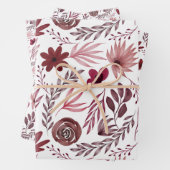 Stijlvolle Bogundy Red Flowers Floral Waterverf Inpakpapier Vel (In situ)