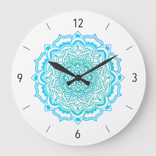 Stijlvolle Bohemen Turquoise Mandala Large Clock Grote Klok (Voorkant)
