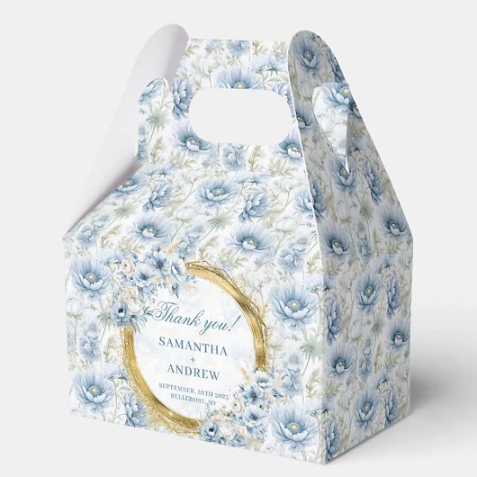 Stijlvolle Bohemian Dusty Blue Gold Wedding Bedank Bedankdoosjes