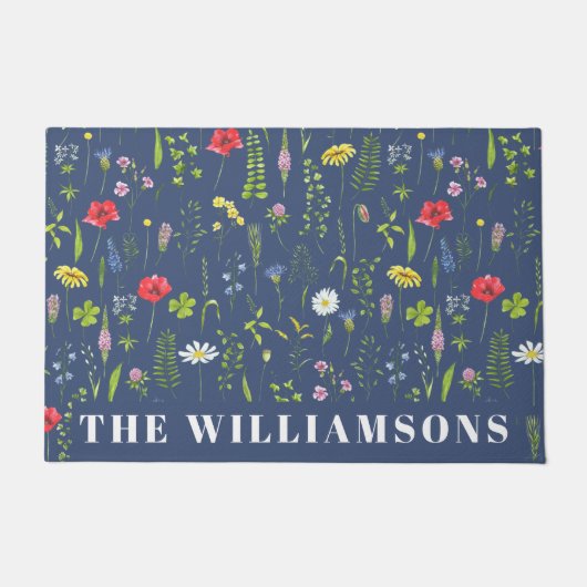Stijlvolle Boho Blue Wildbloemen Floral Deurmat (Voorkant)