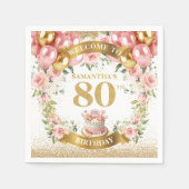 Stijlvolle Boho Blush 80ste verjaardag Party serve Servet (Voorkant)