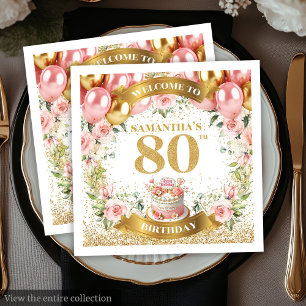 Stijlvolle Boho Blush 80ste verjaardag Party serve Servet