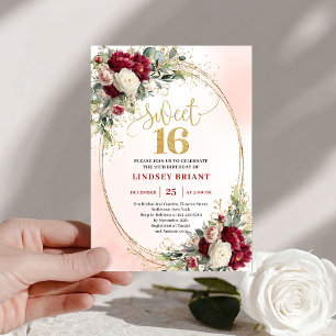 Stijlvolle Boho Bourgondië Blush Gouden Bloemige Z Kaart