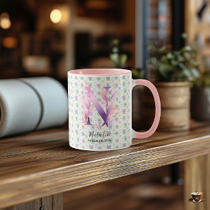 Stijlvolle Boho Chic Bloemige Monogrammok - N Mok