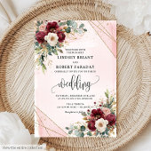 Stijlvolle Boho Deep Red Gold Blush Flowers Weddin Kaart