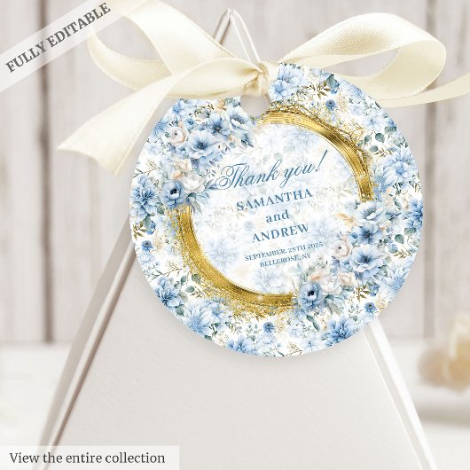 Stijlvolle Boho Dusty Blue Gold Wedding Favoriet L Bedankjes Labels