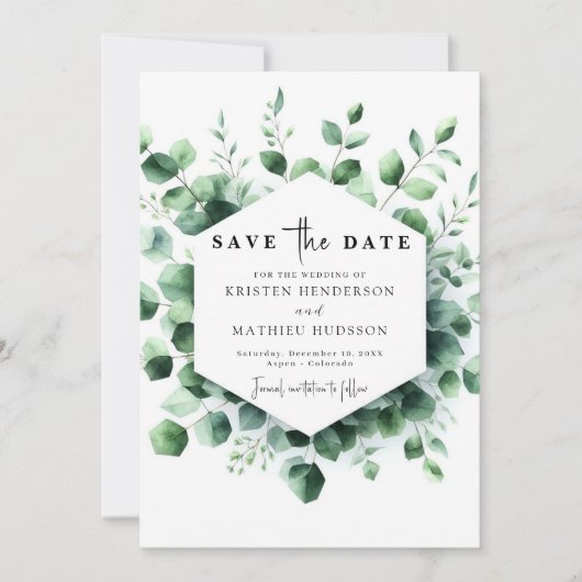 Stijlvolle Boho Eucalyptus digitale bruiloft Save The Date (Voorkant)