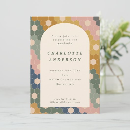 Stijlvolle Boho Geometric Blue Green Graduparty Kaart (Staand voorkant)