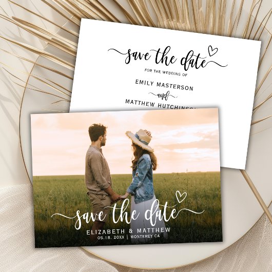 Stijlvolle Boho Heart Script One Photo Wedding Save The Date