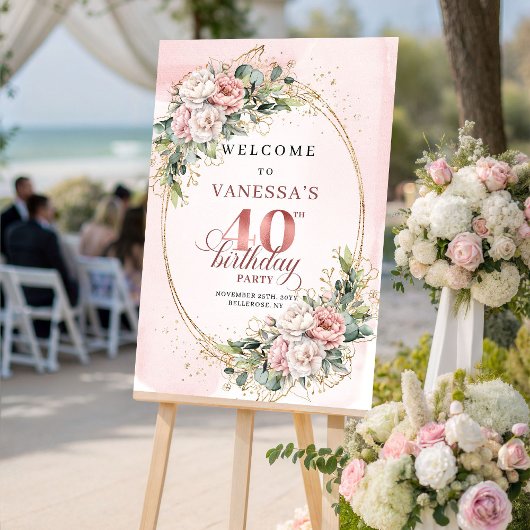 Stijlvolle Boho Licht Roze Groenelementen 40e Verj Poster