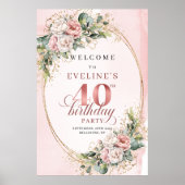 Stijlvolle Boho Licht Roze Groenelementen 40e Verj Poster (Voorkant)
