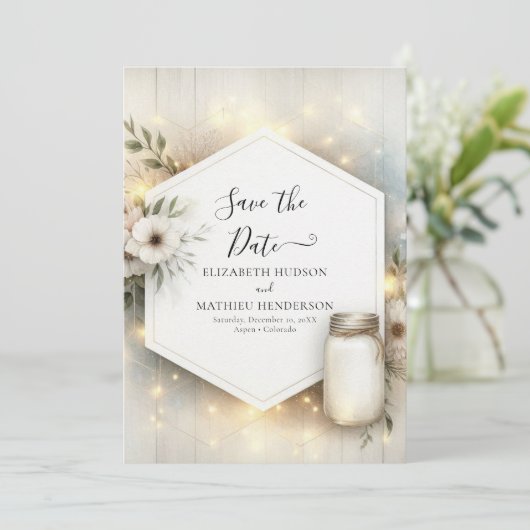 Stijlvolle Boho Mason Jar bruiloft Save The Date (Staand voorkant)