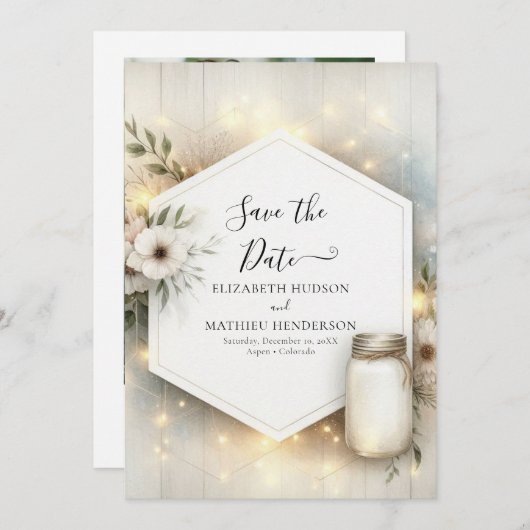 Stijlvolle Boho Mason Jar bruiloft Save The Date (Voorkant / Achterkant)
