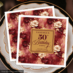 Stijlvolle Boho Merlot Blush Goud 50ste Verjaardag Servet
