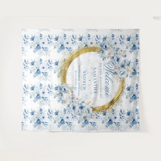 Stijlvolle Boho Pastel Blauw Goud bruiloft Foto Pr Wandkleed (Voorkant (horizontaal))