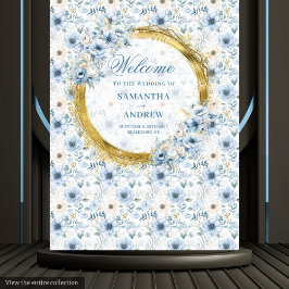 Stijlvolle Boho Pastel Blauw Goud Huwelijk Achterg Wandkleed