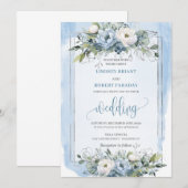 Stijlvolle Boho Pastel Blauw Zilveren Pioenenbruil Kaart (Voorkant / Achterkant)