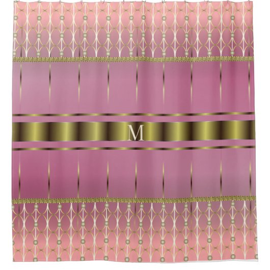 Stijlvolle Boho roze en goud geometrisch Douchegordijn (Voorkant)