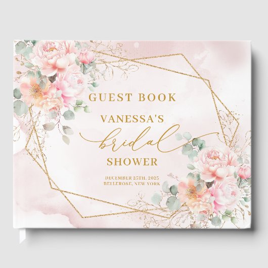 Stijlvolle Boho Roze Gouden Glitter Bruidsdouche Gastenboek (Voorkant)