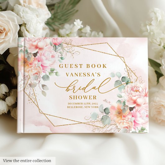 Stijlvolle Boho Roze Gouden Glitter Bruiloft Feest Gastenboek