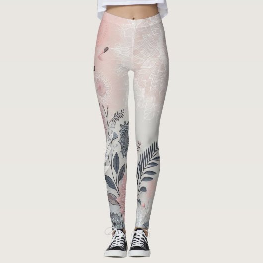 Stijlvolle Boho Roze, Witte en Zwarte Leggings (Voorkant)