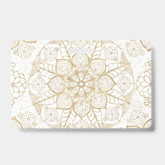 Stijlvolle Boho White Gold Mandala Floral Badge (Voorzijde)