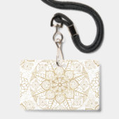 Stijlvolle Boho White Gold Mandala Floral Badge (Achterkant met lanyard)
