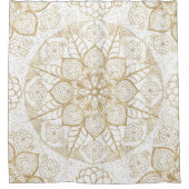 Stijlvolle Boho White Gold Mandala Floral Douchegordijn (Voorkant)