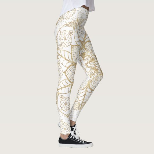 Stijlvolle Boho White Gold Mandala Floral Leggings (Rechts)