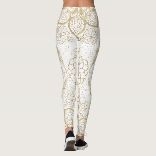 Stijlvolle Boho White Gold Mandala Floral Leggings (Achterkant)