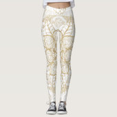 Stijlvolle Boho White Gold Mandala Floral Leggings (Voorkant)